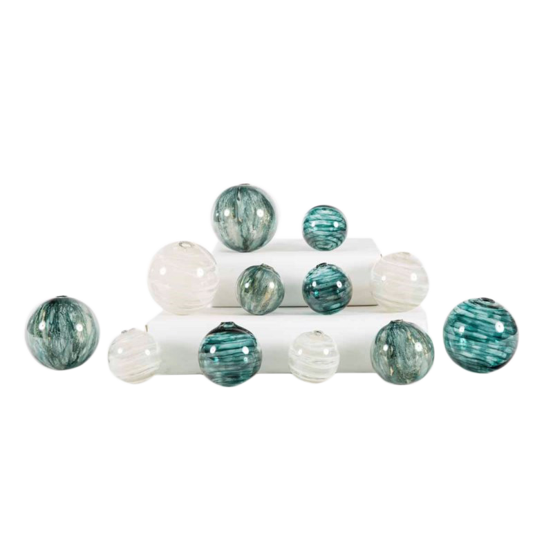Assorted Turquoise & Cream Glass Balls Casabella Interiors